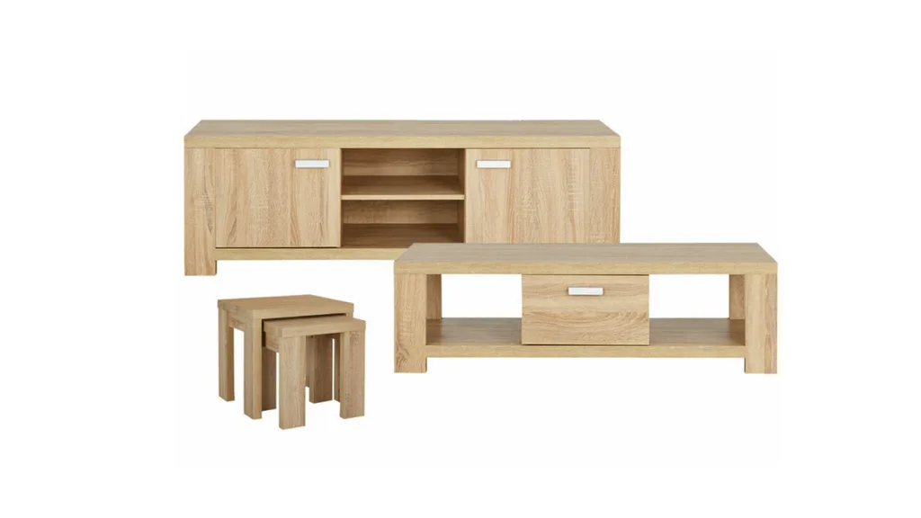 Havana 3 piece living set includes an entertainment unity, coffee table and two nesting tables.