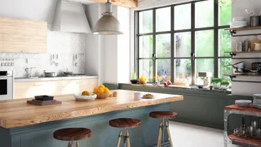 green panelled kitchen