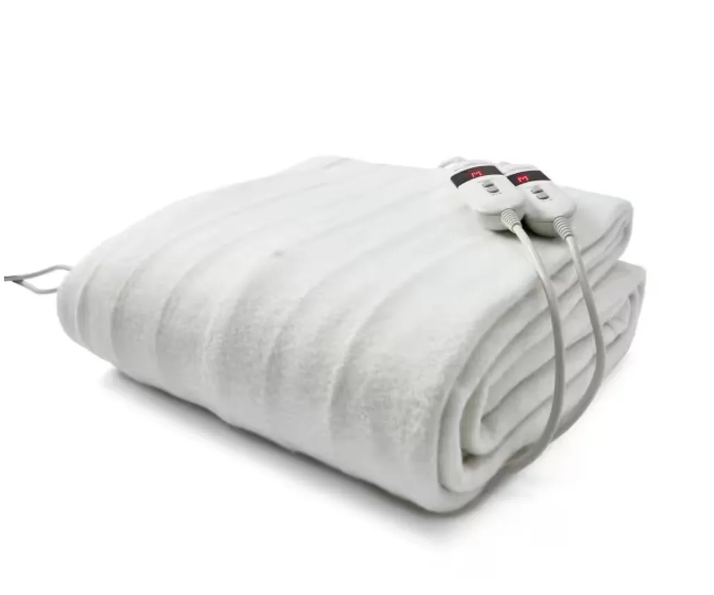 white fitted sheet electric blanket with two remote controls