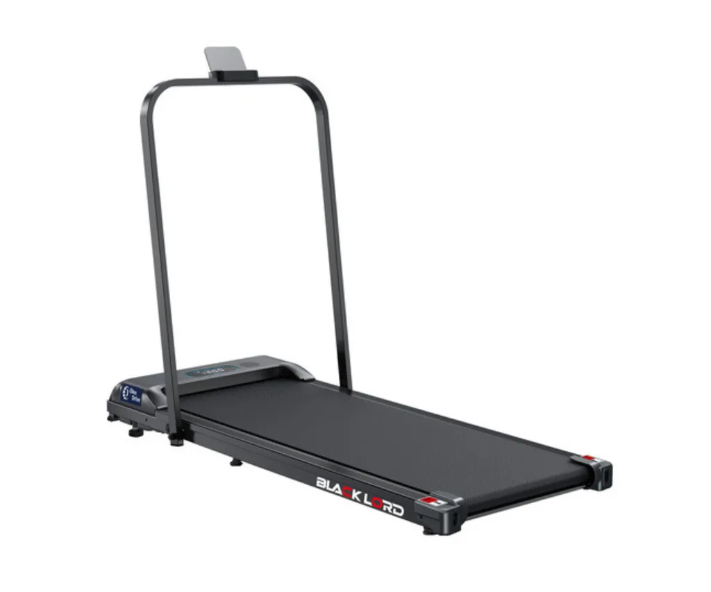 Product photo of Hoxton Room Omari walking pad with handrail in black, ranked one of the best treadmills