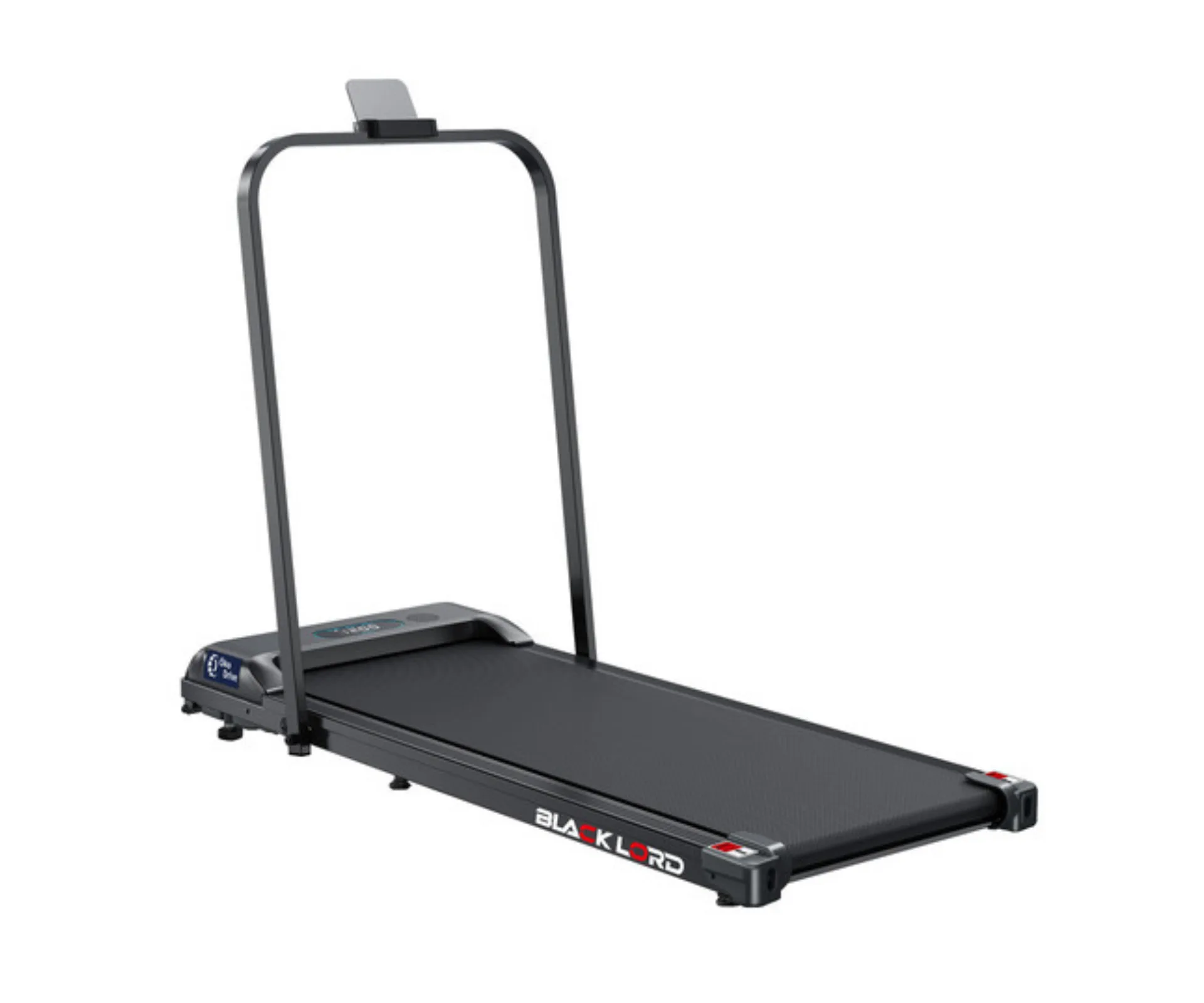 Product photo of Hoxton Room Omari walking pad with handrail in black, ranked one of the best treadmills