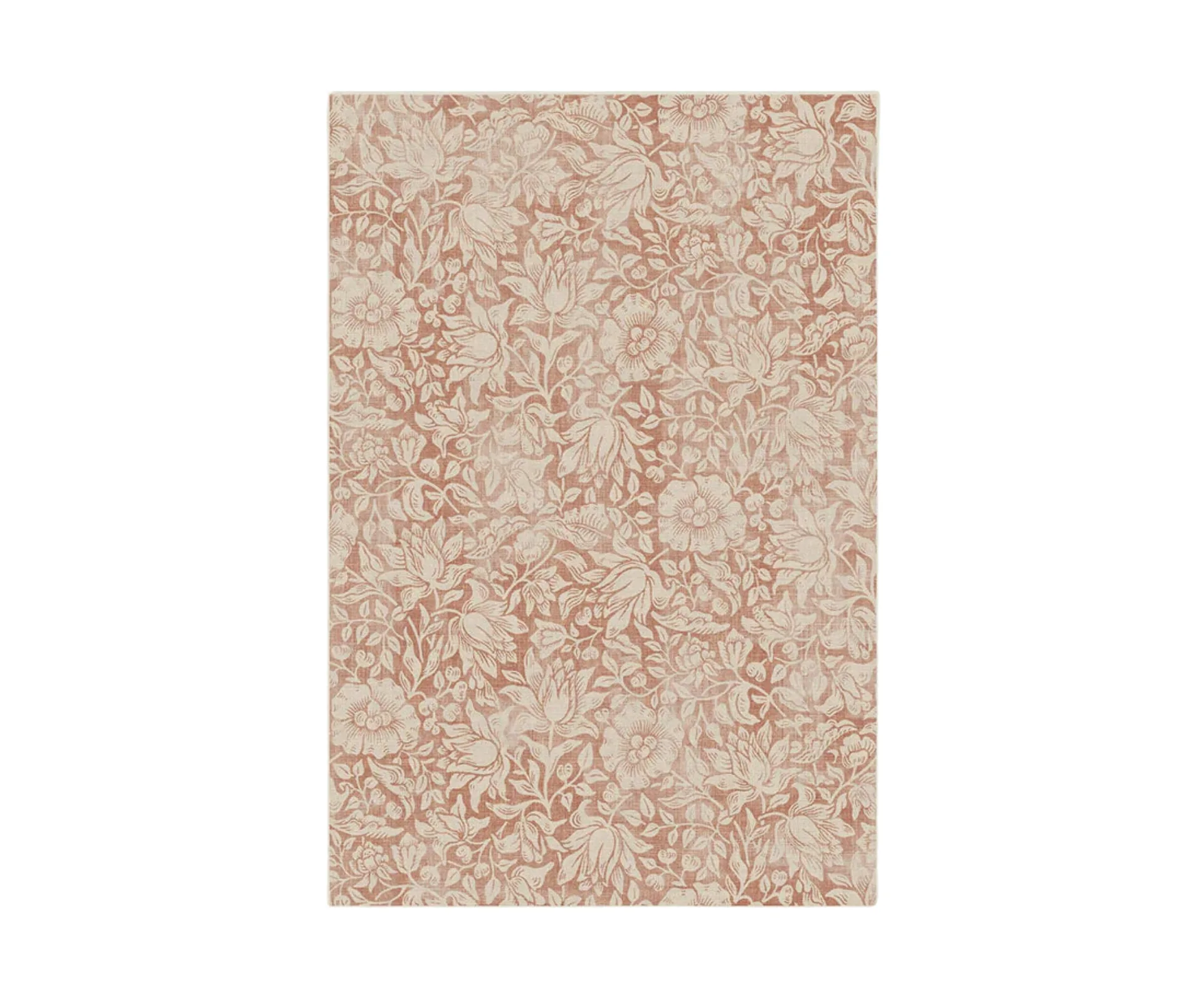 floral machine washable rug with peachy taupe colouring