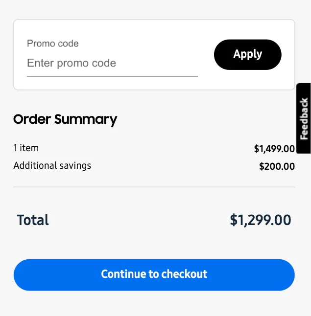 A screenshot of Samsung's discount code field on a mobile phone.