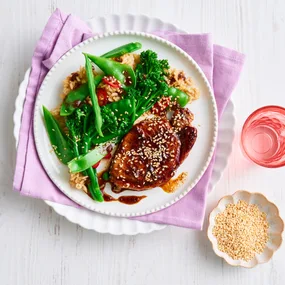 sticky pork with green vegies