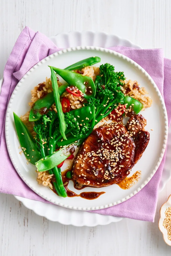 sticky pork with green vegies