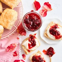 Rose and strawberry jam scones