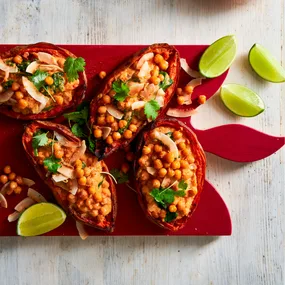 Air fryer sweet potato skins with chickpea curry