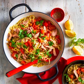 Tuna linguine with capers, lemon and parsley