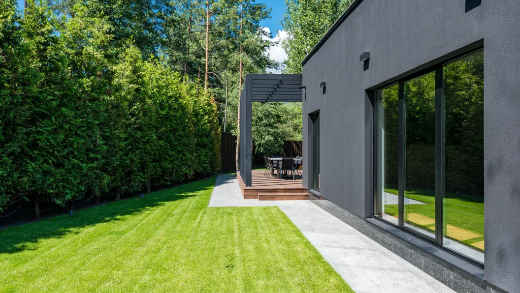 backyard with green couch grass