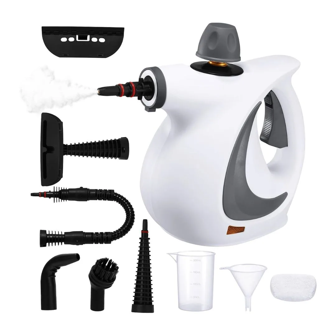 The Airelax handheld steam cleaner comes with 10 accessories and is a best-seller on Amazon Australia.