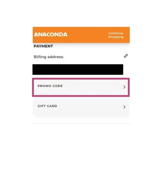 Anaconda checkout screen showing where to enter an Anaconda discount code