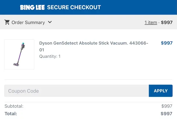 Bing Lee mobile checkout showing where to enter a Bing Lee discount code