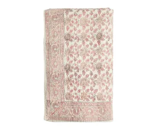 Handblocked pink cotton throw, Early Settler