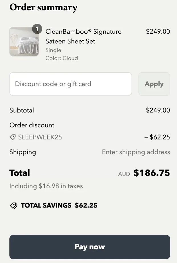 Ettitude Order Summary screen showing where to enter an Ettitude discount code