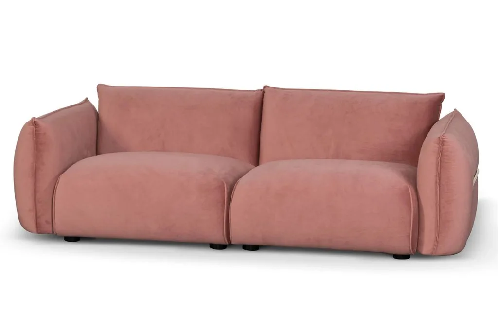 Ferrell 3 Seater Sofa - Blush Pink Velvet With Brass Frame