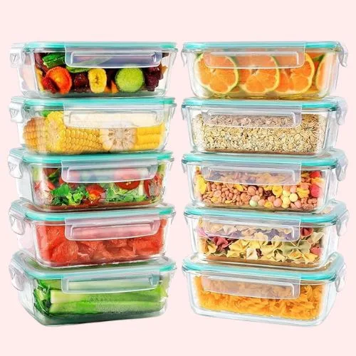 Feshory 10 Pack Airtight Glass Food Storage Containers with Plastic Lids