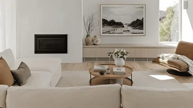 Beige couch in a lounge room from Freedom Furniture, available with Freedom discount codes