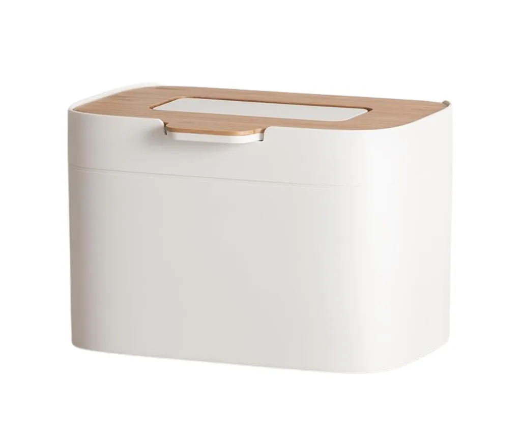 organic waste bin in white with bamboo lid