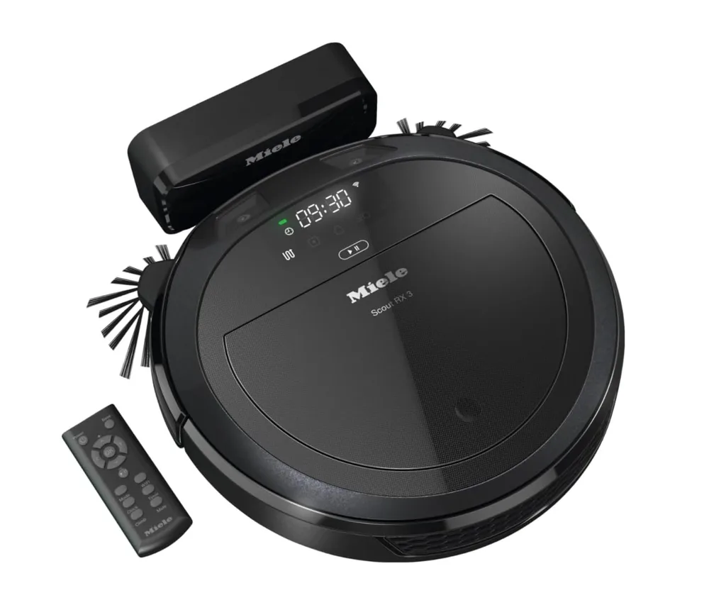 Miele Scout RX3 Robot Vacuum Cleaner in obsidian black.