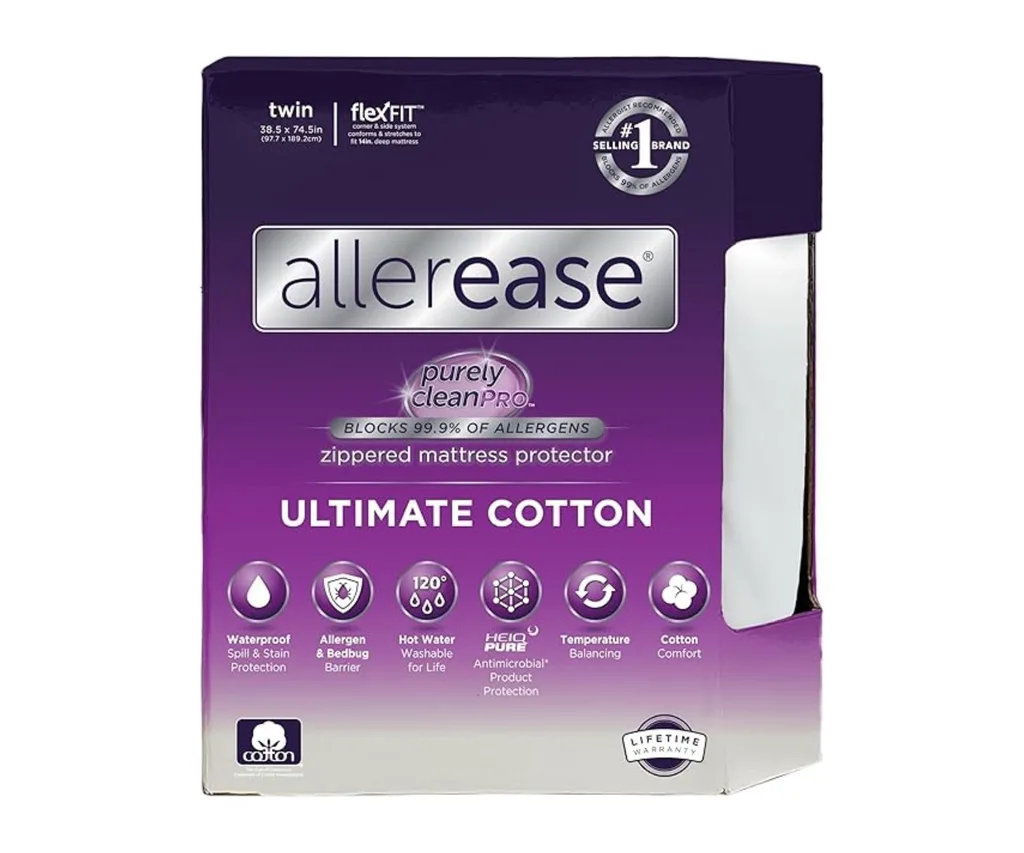 AllerEase Ultimate Protection and Comfort Waterproof, Bed Bug, Antimicrobial Zippered Mattress Protector - Vinyl Free & Hypoallergenic Twin