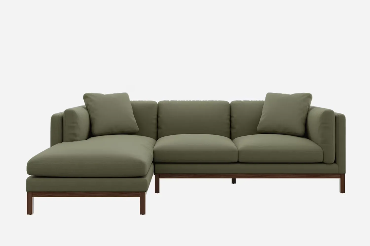 The Owen chaise sectional sofa in performance moss fabric from Castlery is stain resistant, pet-friendly and comes in either velvet or chenille.