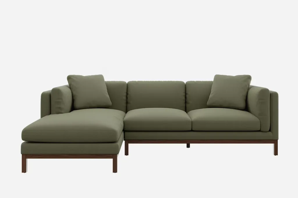 The Owen chaise sectional sofa in performance moss fabric from Castlery is stain resistant, pet-friendly and comes in either velvet or chenille.