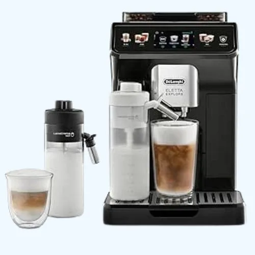 De'Longhi Eletta Explore Perfetto Automatic Coffee Machine with Cold and Hot Automatic Milk Frothing, LatteCrema System, Hot and Iced Coffee Recipes, 3.5'' TFT Display Menu, ECAM450.55.G, Black