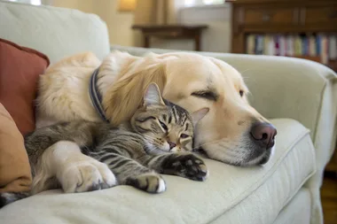 dog and cat sleeping on couch just heads shown for amazon best pet products