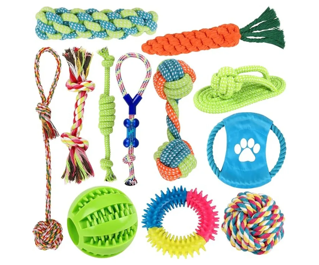 various rope toys for dogs in bright colours