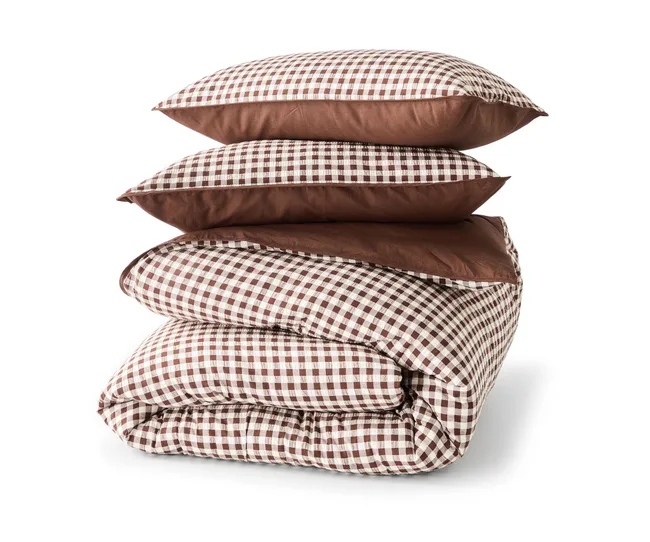 Gingham Australian cotton reversible quilt cover set in chocolate from Kmart