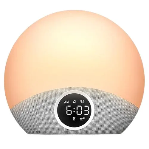 Omebel Sunrise Alarm Clock & White Noise Machine 2-in-1, 30 Soothing Sound for Sleeping, 8 Night Light, Memory Function, Sunrise Alarm Wake Up Lights, Sound Machine for Baby Sleeping Bedroom Decor