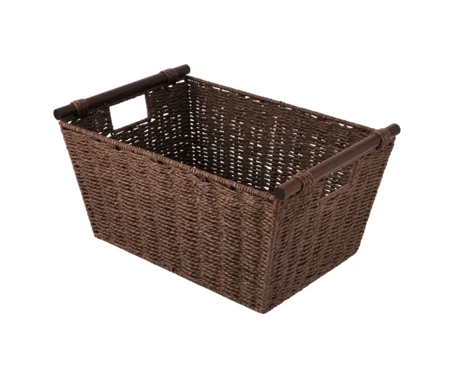 Wood handle woven basket in walnut from Kmart