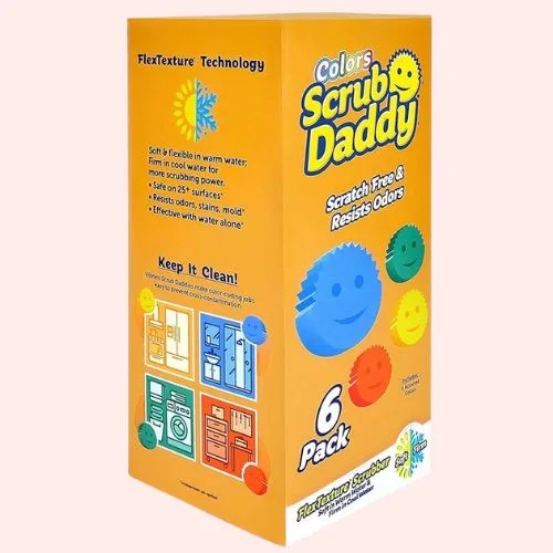 Scrub Daddy Colors 6 Pack - Vibrant Colour Scrub Daddy - Soft in Warm Water, Firm in Cold Water for Tough Cleaning - Colour Coded Cleaning