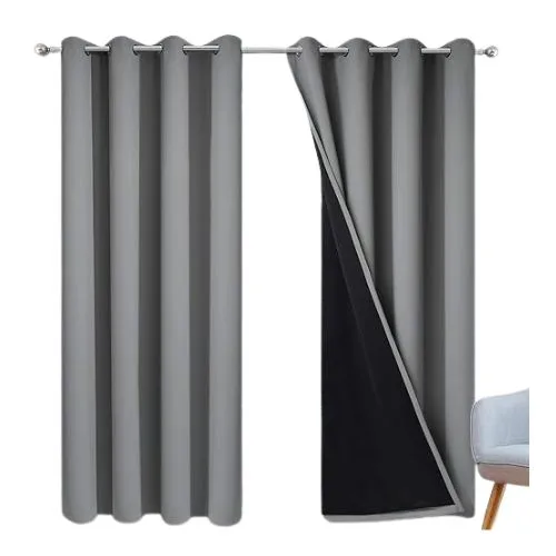 Yakamok 100% Blackout Curtains Thermal Insulated Soundproof Black Lined Curtains Living Room(52Wx84L,Light Grey,2 Panels)