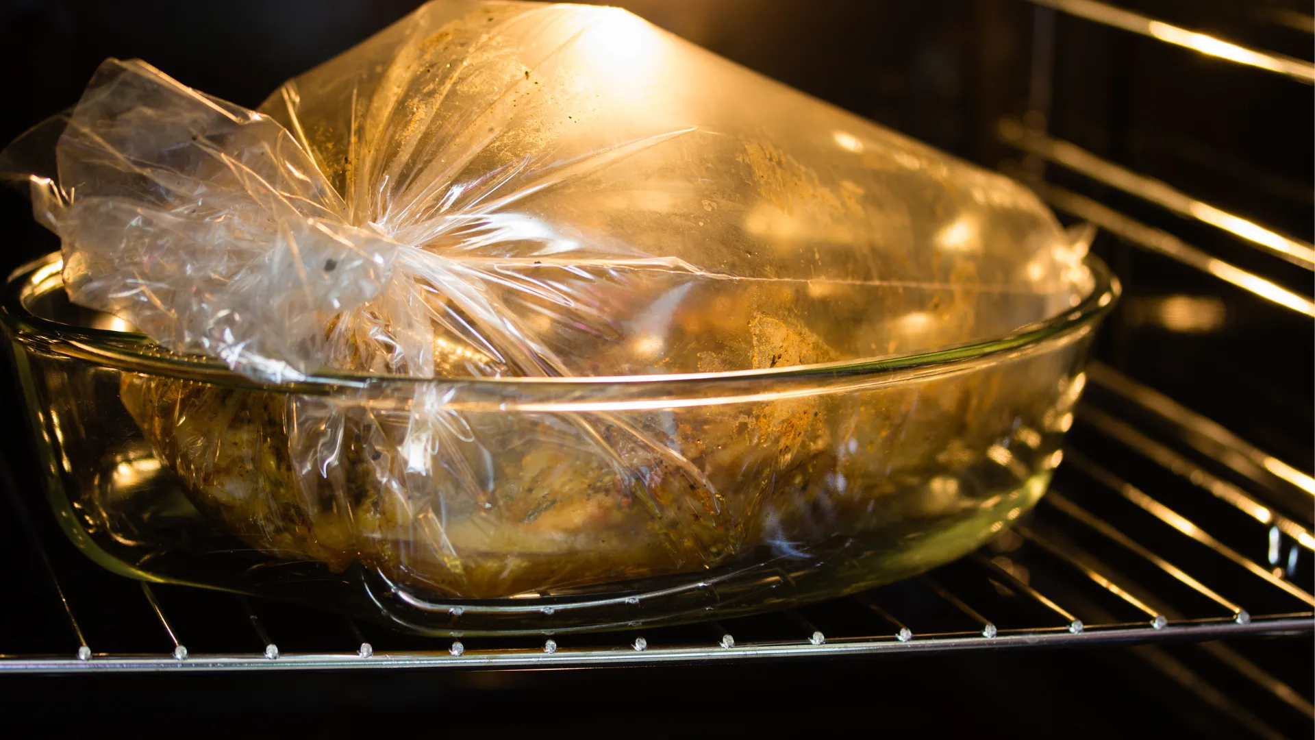 meat cooking in the oven in an oven bag
