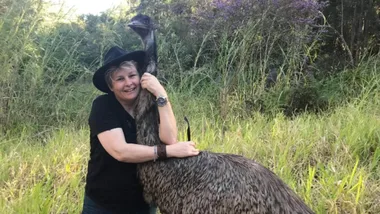 fluffy the emu posing for a photo