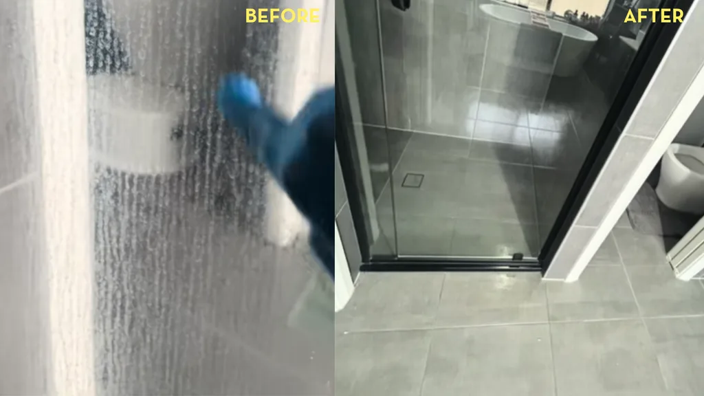 one shot thick before and after cleaning shower screen