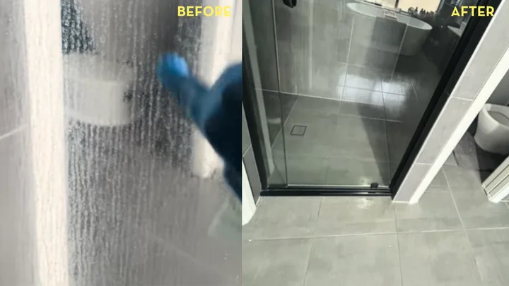one shot thick before and after cleaning shower screen