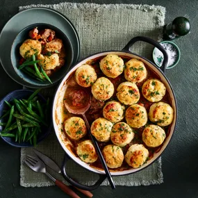 No-fuss creamy pork stew with herby dumplings