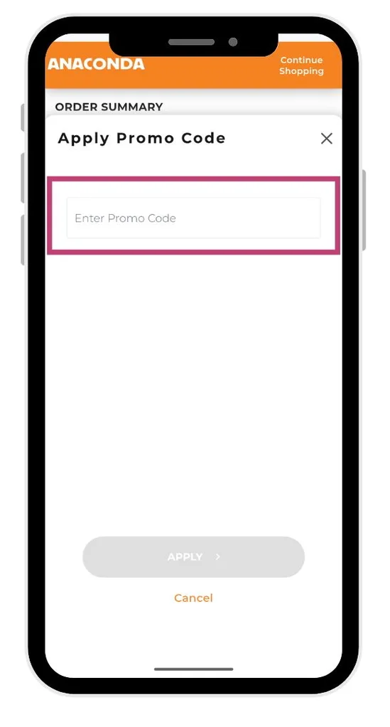 The Anaconda discount code and promo code field.