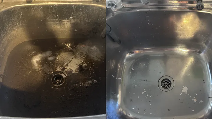 before and after bar keeprs friend on really dirty laundry sink