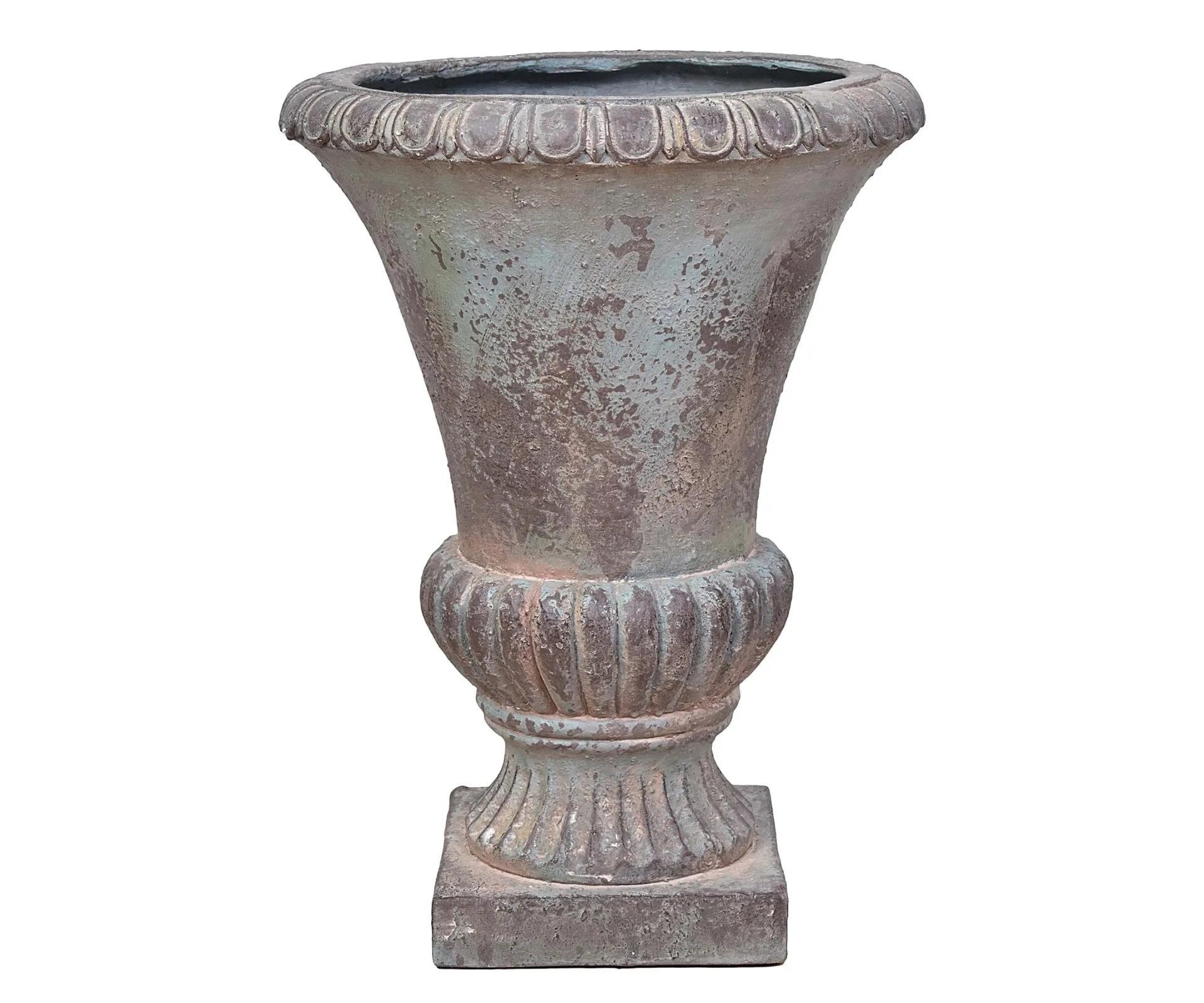 rough pedestal planter made from metal