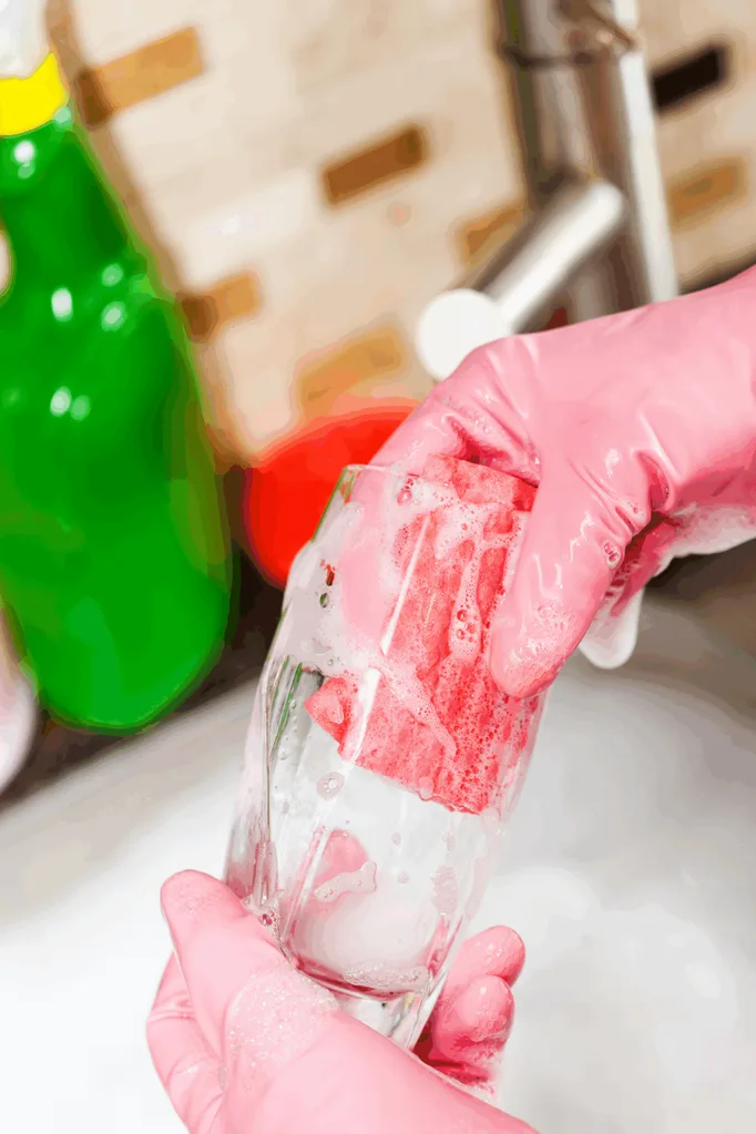 washing dishes in the sink