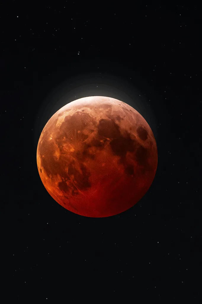 Close up blood moon during lunar eclipse.