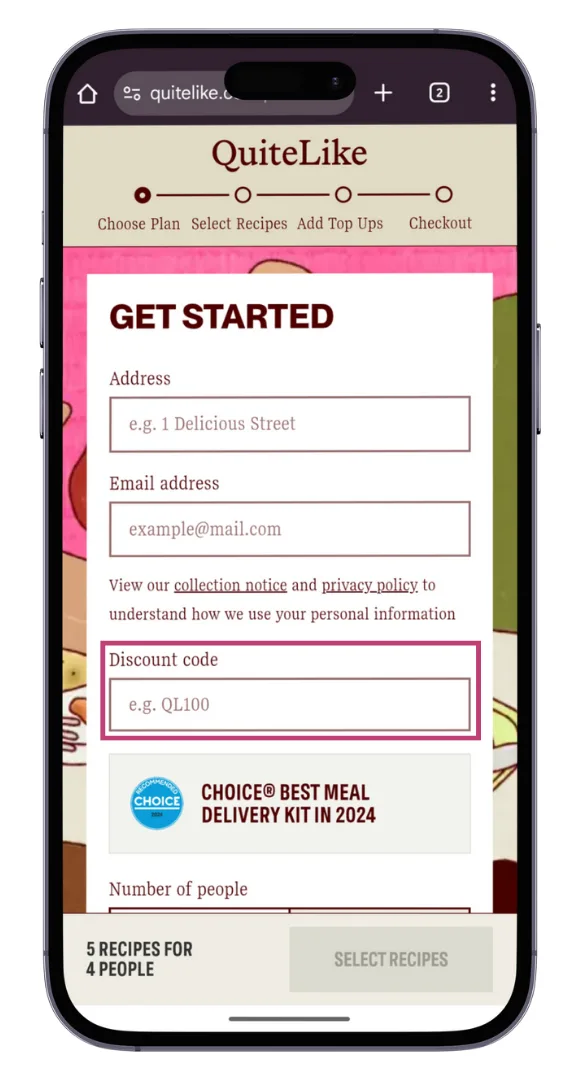 The QuiteLike discount code field at checkout.