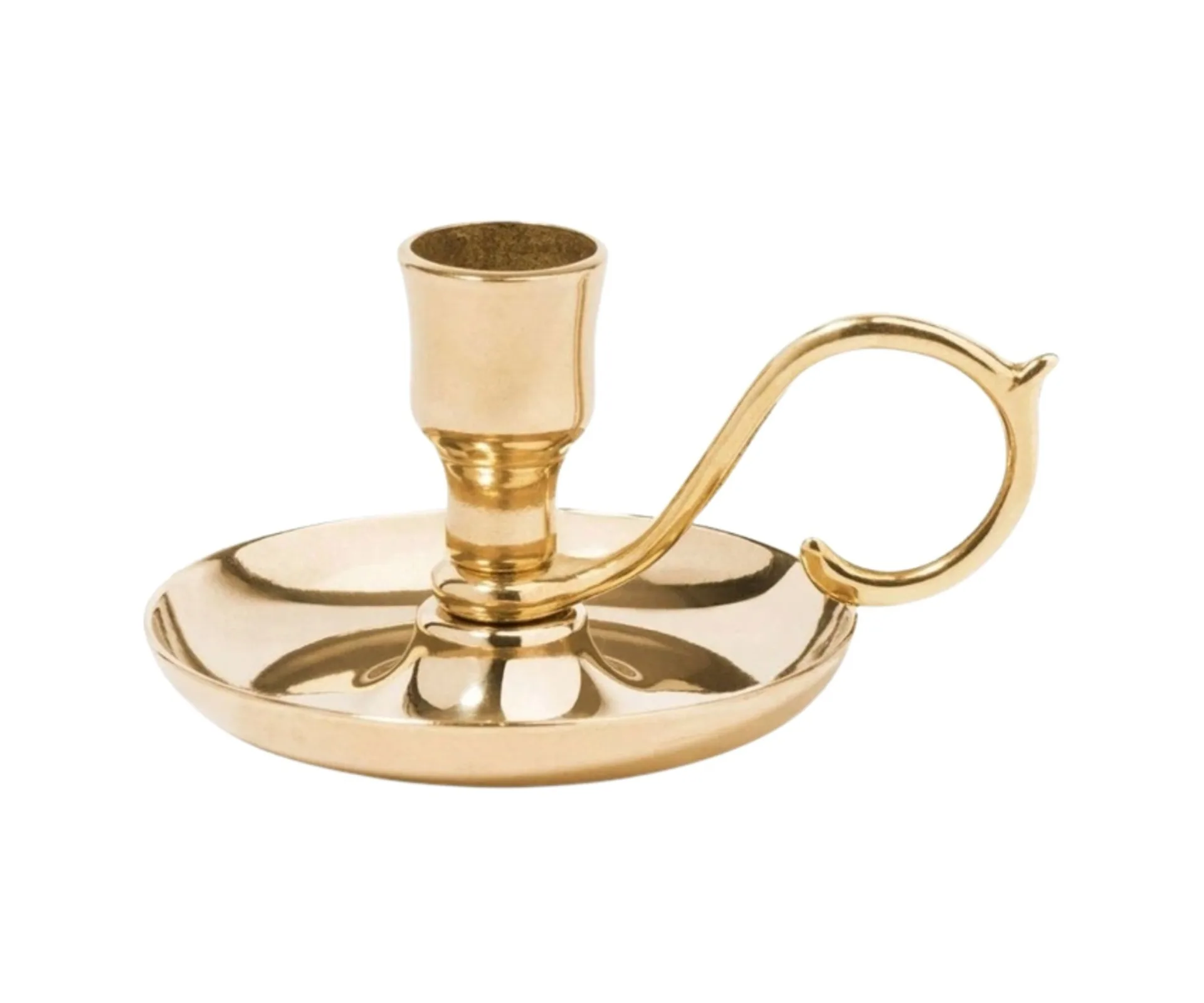 gold candlestick holder with curved handle