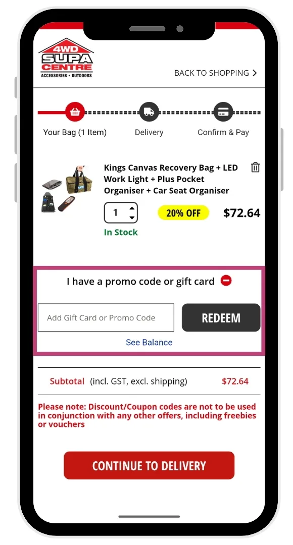 The 4WD Supacentre discount code at the checkout