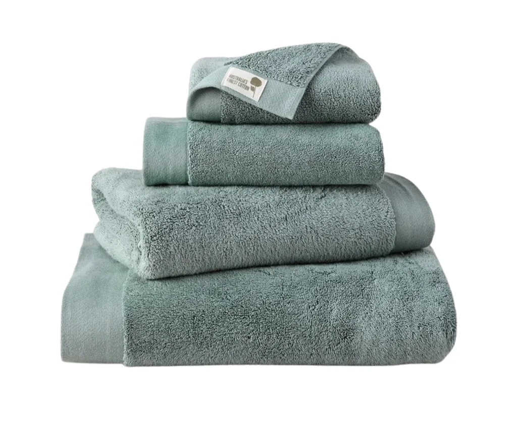 stack of teal towels from australian house and garden