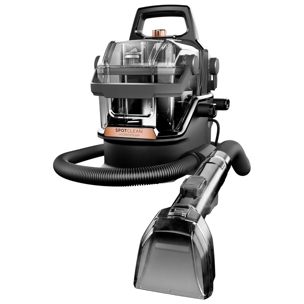 The Bissell SpotClean HydroSteam cleans carpets, upholstery and even floor tiles and grout.