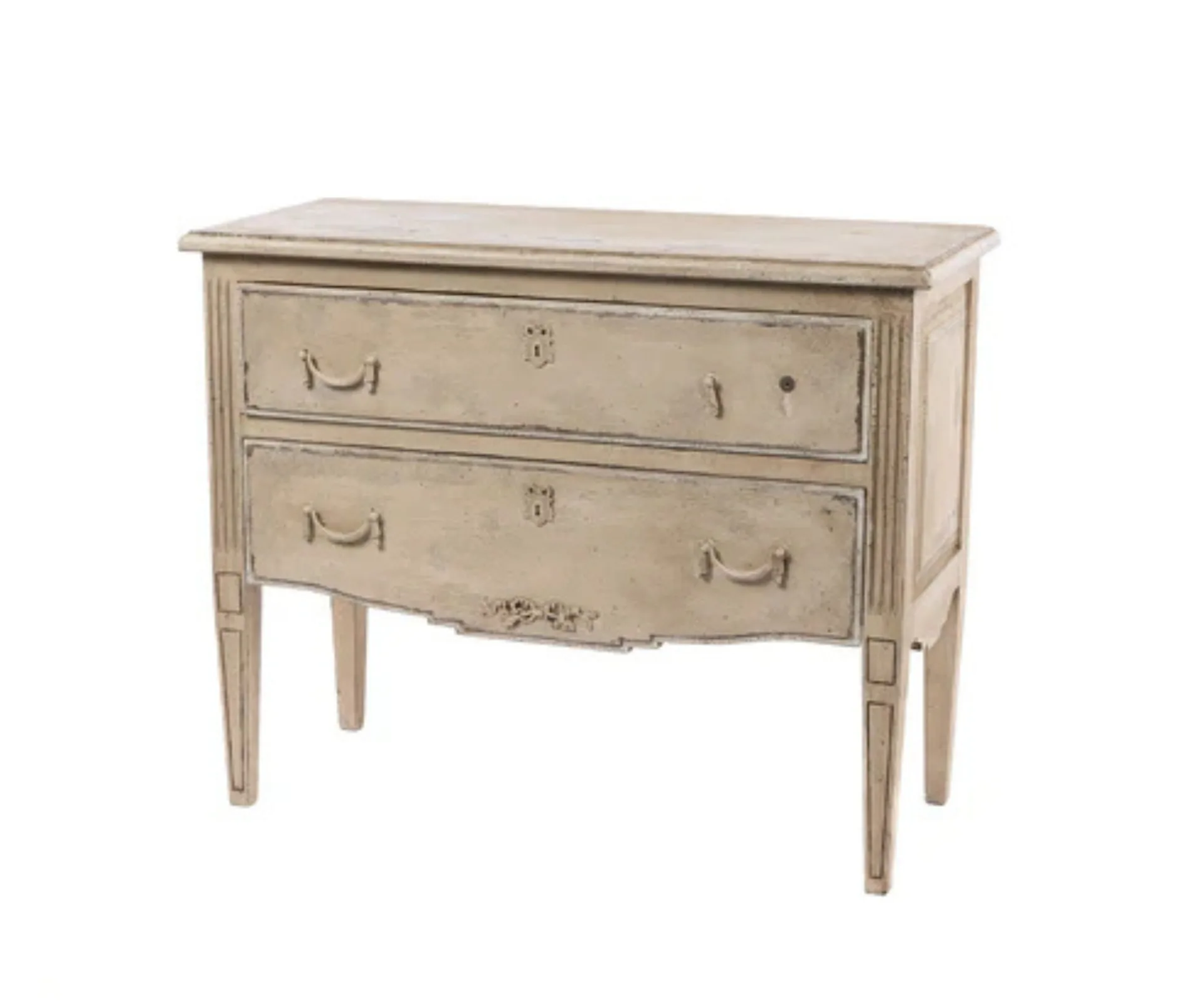 french provincial style commode in light painted wood